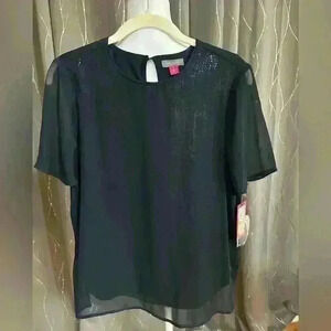 NWT Vince Camuto Womens Short Sleeve Sequin Chiffon Overlay Size S